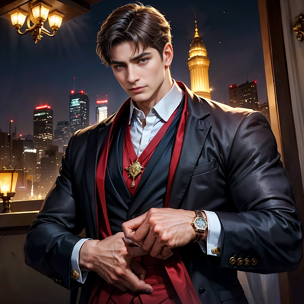 Constantine the Great、A successful gem and jewelry watch business in the shining city of Istanbul.、He is known as a charismatic businessman of the new generation.。His lion-like gaze、In addition to attracting those around you、It makes you feel the strength hidden behind it.。 outwardly diligent and competent、He acts like a bright and refreshing young man.。On the other hand、There is a friendly yet dangerous glint in his gaze.、His keen insight is like a lion finding its prey.、Understand the behind-the-scenes strategies of your business。 his family life、Filled with happy times with my adorable wife。Although he is elegant、Cherish your wife who knows nothing、truth、faithful、as a kind husband、building a family。His bright and sharp eyes、love for family and、It shows the decision-making power that lies ahead.。 however、in the business world、He shows a cold and tough side.。If necessary、Fight mercilessly against traitors and rivals、We will do whatever it takes to protect our own success.。With his ruthless decisiveness and strong leadership,、his business is stable、is growing。 Constantine the Great、While having the charm of a modern romance hero、He is a great leader who achieved historical achievements.