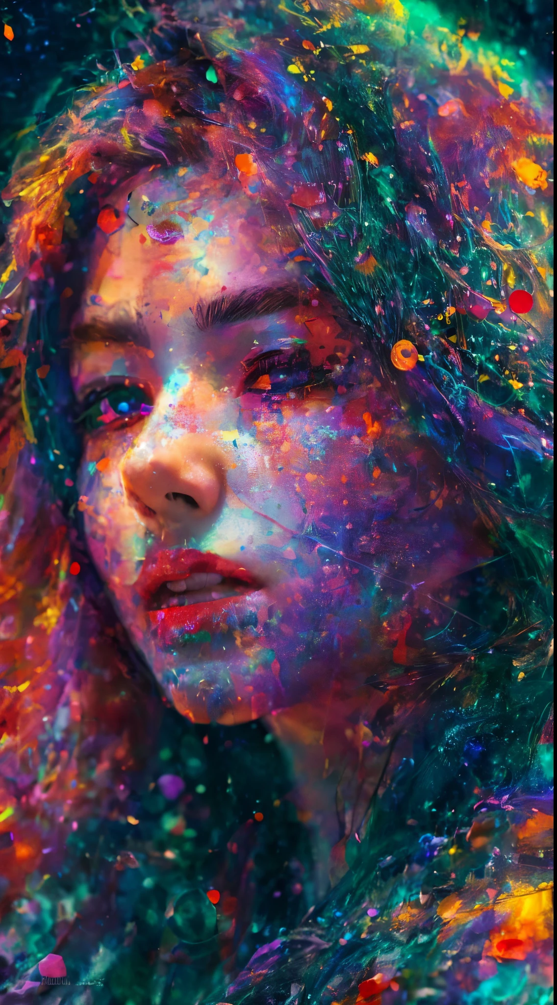 Intricate black light artwork featuring a cosmic dance of neon dragons intertwined with ethereal flowers, each scale and petal emitting a vibrant glow, creating a surreal and mesmerizing scene, Artwork, UV paint on canvas