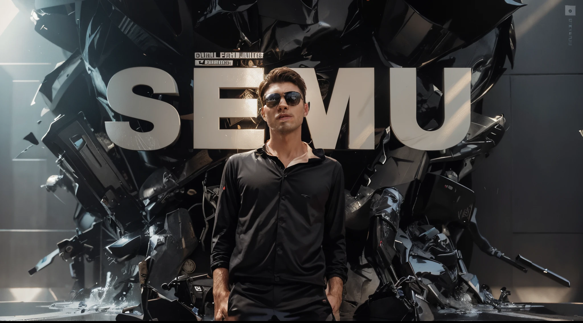 Handsome boy, highly real, UHD, super detailed, 8k, realistic face, black suit , black sunglasses