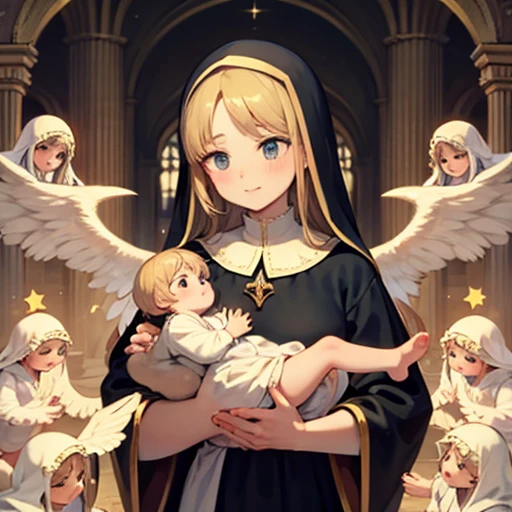 Virgin Mary and angels holding  Jesus