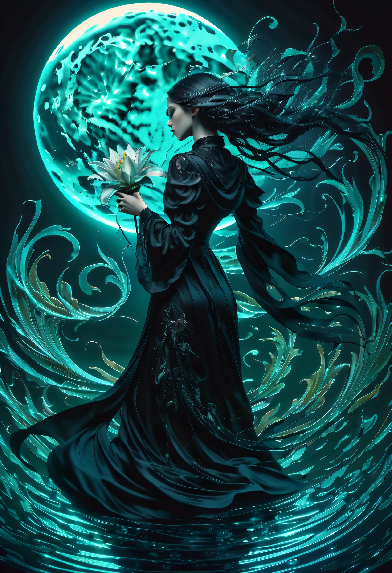 (((dark cyan black_Light painting with dazzling detail and texture art:1.3))), (((Beautiful gothic horror is scary_Grim Reaper atmosphere with attention to detail_White lily_walls:1.3))), (((1 piece of swallowtail butterfly with plenty of glittering scale powder:1.2))), (((To a juicy planet:1.3))), (((Seamless insane fusion design:1.4))), great atmosphere pose, (((Black_Light style with great rendering:1.4))), (((Illustration of different styles of top and bottom art:1.3))), (((Under the dark_Color_Water tornado due to upper radiation and release:1.6))), All capture beautiful details Black_light glow, (((beautiful detail black_light_Shine and dim glow behind:1.3))), Mysterious beauty, elegant twist, Swirls and sparkling glass, Dim lighting, (((high contrast resolution:1.1))), (((Delicate touch:1.5))), (((pop splash succulent neon_Hazy glow_garden background details:1.1))), (((Intricate details:1.3))), (((fantasy fairy illustration:1.2))), (((matte paint, mezzotint:1.1))), detailed gouache painting, heavy stroke mix, ((Eternity and dark fantasy wishes:1.1)), (((Exquisitely clear details:1.4))), (((true masterpiece:1.4))), UHD drawing, (high intricate detailed:1.3),
