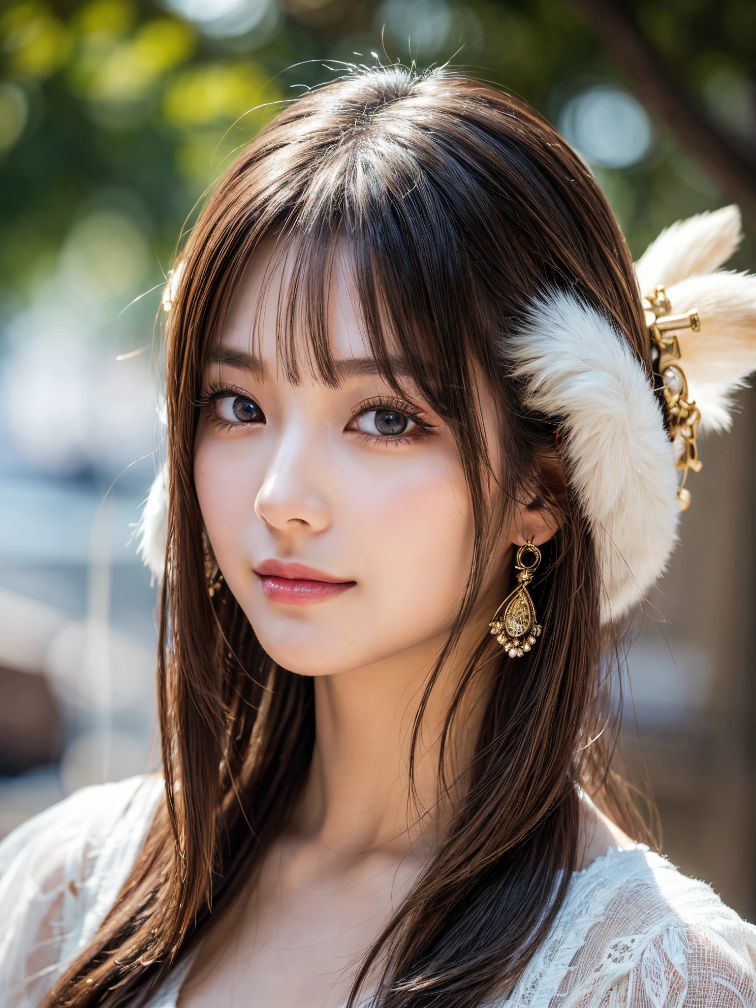 8k,best quality, masterpiece, ultra detailed, ultra high res, photorealistic, raw photo, absurdres, absolutely resolution, (1girl), upper body , looking at viewer,a Japanese young pretty girl, Japanese idol,hyper cute face, glamorous figure, large breasts,long bob hair,smile,(beast tamer attire, whip, animal-themed accessories:1.3),beautiful eyes, historic events, cultural heritage, past eras, significant milestones, ancient artifacts, timeless stories,glossy lips, double eyelids in both eyes, natural makeup, long eyelashes, shiny smooth light brown long bob hair, asymmetrical bangs, shiny skin, central image, high resolution, high detailing, detailed hairstyle, detailed face, spectacular movie lighting, octane rendering, vibrant, hyper realistic, perfect limbs, perfect anatomy