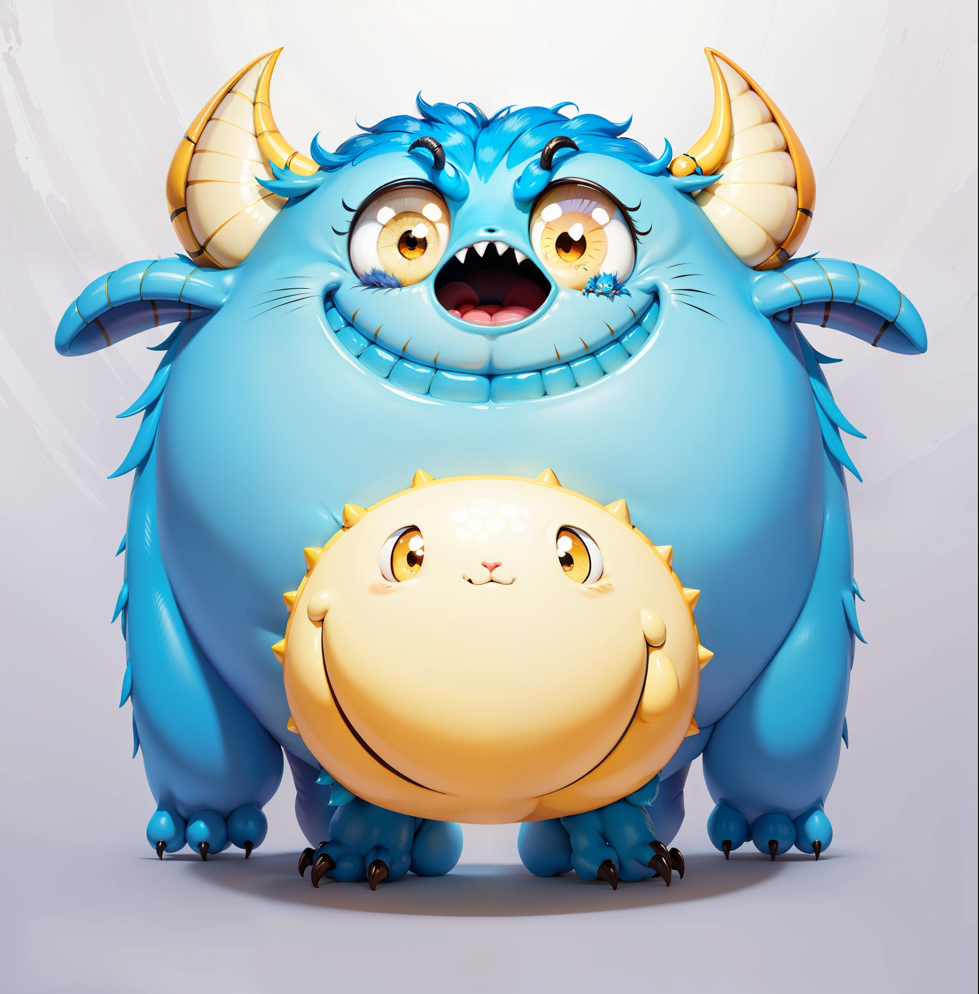 Cartoon blue monster with horns and yellow ball, cute monster character design, monster character design, cute monster, cartoon creature, monster design, Pixar’s cute character designs, furry friendly monster, Portrait of a cute monster, cute cartoon character, cute pixar character, cute monster, vector behavior hd jesper ejsing, Cartoon vector style, lovely digital painting, cute character，yellow overall，sharp talons