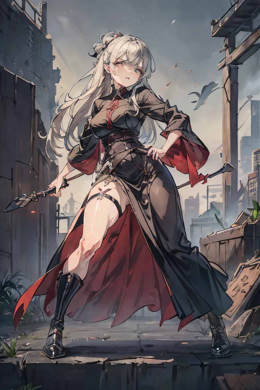 Shoe scale background，Beautiful witch，Prison Guard，uinform，prison bondage，Conservative sheer long skirt，anger expression，nsfw
