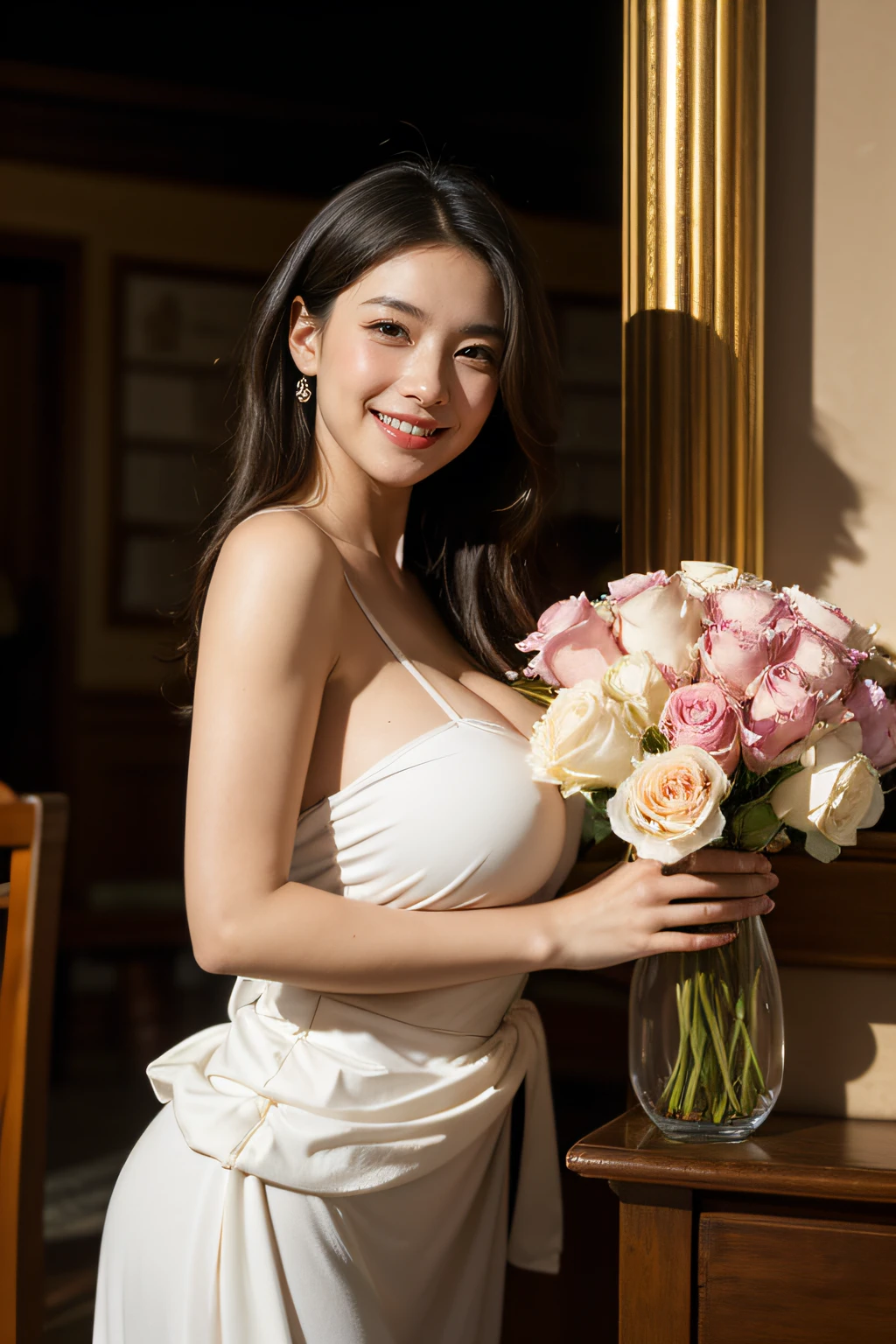 seduces,Spoiled look,Geometry,astronault,quantum mechanics,Math,Astronomical machinery,astronault.Roses in a vase.fruits,Colossal tits,A smile.Ancient Greek costumes,Costume with stretched shoulders,huge smile,Chiaroscuro of Caravaggio,Cute smile, Expression of ecstasy,A sexy,Smile with joy
