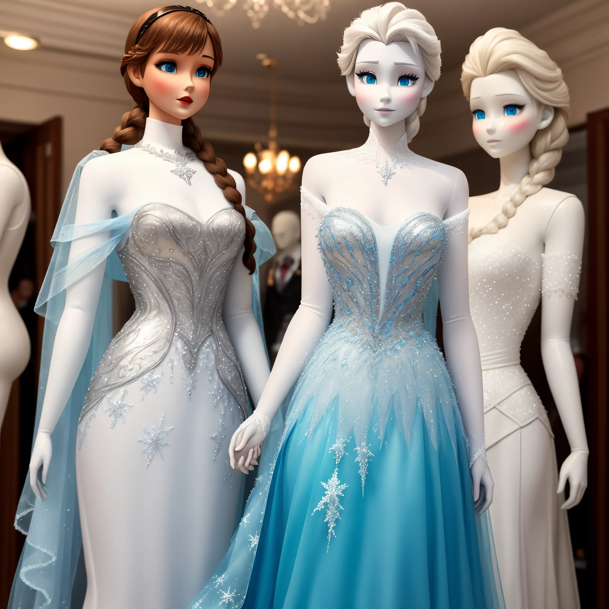 Ball dress on a mannequin on the theme of “Frozen” Anna