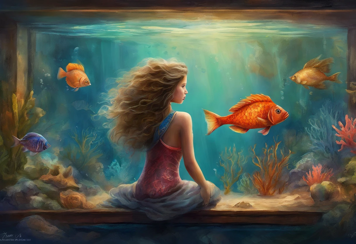 Araf girl sits by the window and looks at the fish in the fish tank, Watch the fish swim, standing under the sea, Fish floating in the bedroom, the reef, underwater with coral and fish, aquariums, underwater photography, the reef, sitting in his throne underwater, Underwater scene, Okinawa Churaumi Aquarium, Fish swim, The underwater world, At the bottom of the sea, under the ocean