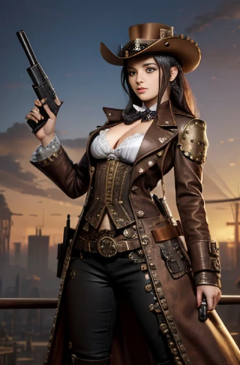 There's a woman wearing a Steam Punk hat and holding a gun..., menina Steampunk, usando trajes Steampunk, menina inventora steampunk, (Steampunk), ( Steampunk ), estilo steampunk, Steam-punk, Steampunk Fiction, steampunk aesthetic, uma deusa Steampunk bonita, steampunk mulher anime bonita, Steampunk, fantasia Steampunk, estilo de fantasia steampunk, arte steampunk, arte digital steampunk, roupas Steampunk