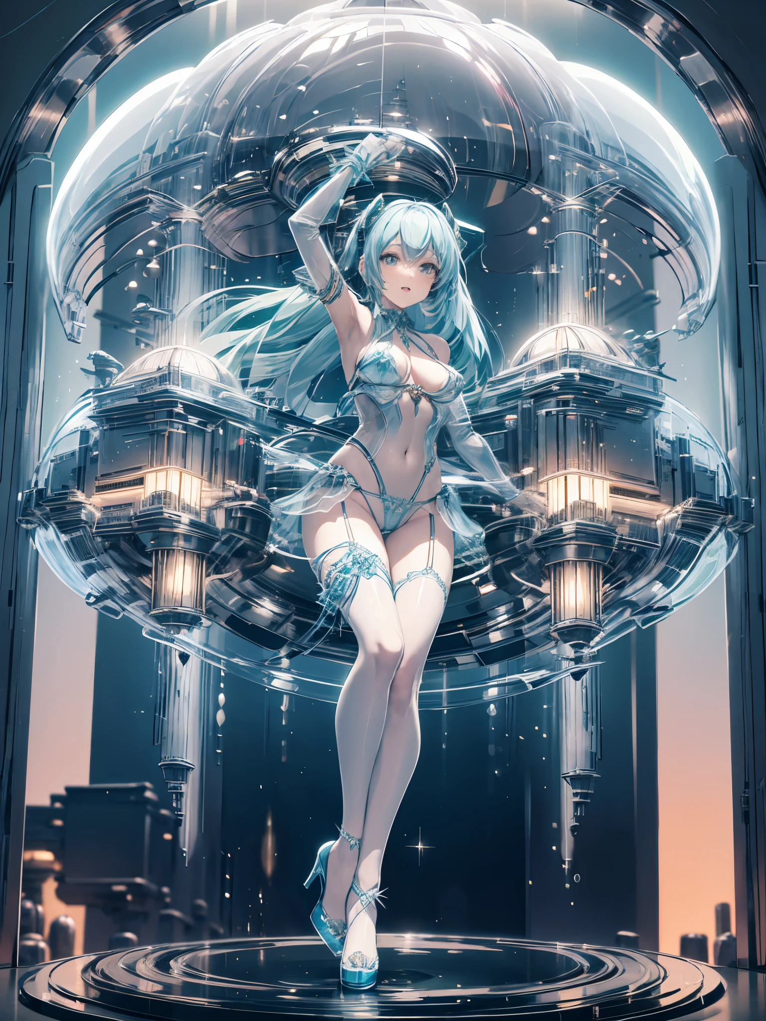 miku hatsune,Arabian Night,Bewitching dances,palatial palace,Beautiful breasts,silver see-through costume