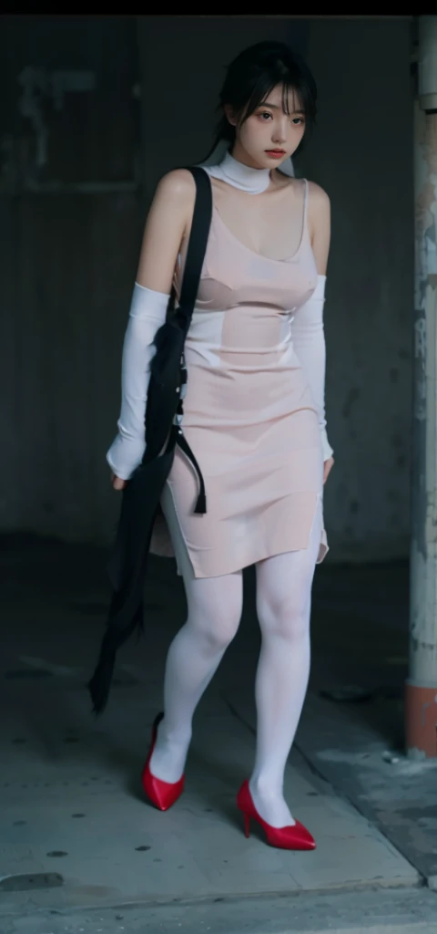 light red dress,red high heel pumps,White ass pantyhose,White stockings,Thick white pantyhose,thick white dance socks,Colossal tits,hip is cocked,super detailing,hyper HD,A high resolution,1080p,Anatomically correct,Acura,body coordination,Portrait photos,Slender thighs,Delicatemakeup,Best quality at best, tmasterpiece, 超A high resolution, RAW photogr, Beautiful and beautiful,deepshadow, (realistically:1.4), full-body composition, Striking perspective.Bare-chested