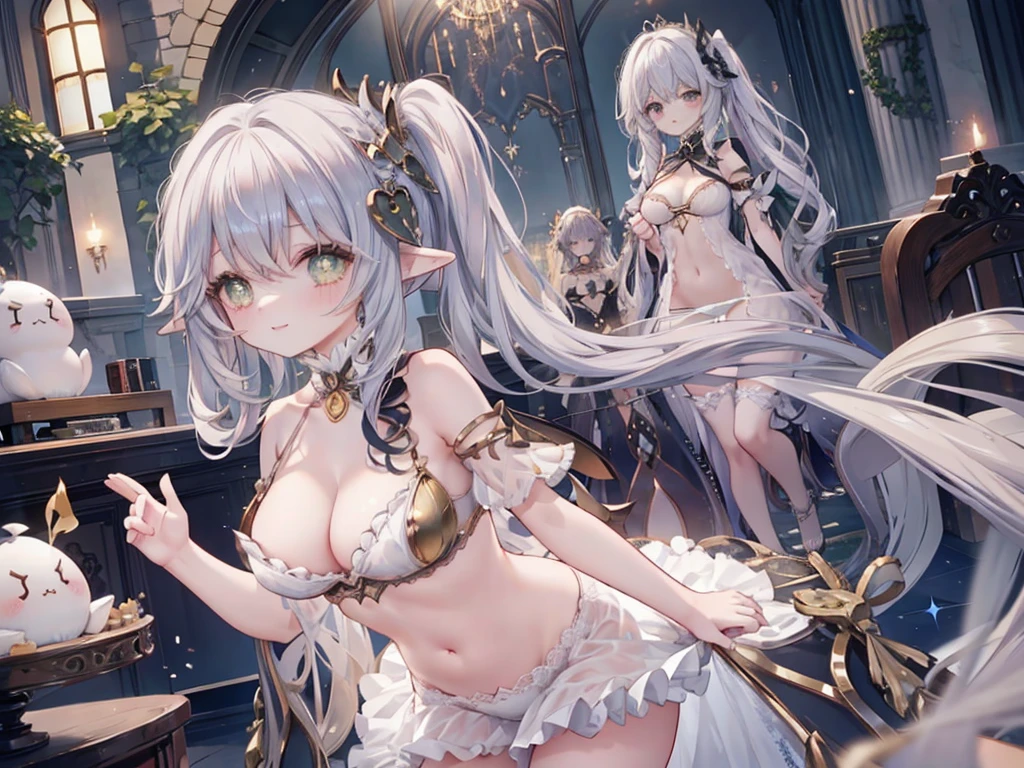 1 woman、Radiant hair、fluffy and soft hair、Sparkling eyes、爆乳、Too large breasts、Seductive breasts、Sheer underwear、Tiara of the Goddess、goddess god々Feeling、lace cape、a choker、Castle Room、Long Lace Bale、Ruffles and ribbons、A smile、The upper part of the body、 A glowing wand made of crystal.、wingspan、A benevolent look、Eternal brilliance、Too large breasts、爆乳、puffy chest、Cinderella's Castle、Navel Ejection、I can see my nipples、ta clothes