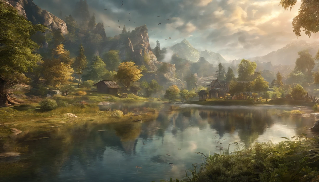 (best quality,4k,8k,highres,masterpiece:1.2),ultra-detailed,(realistic,photorealistic,photo-realistic:1.37),gorgeous,scenic view,breathtaking landscape,beautiful misty scenery,serene atmosphere,lush greenery,calm water reflection,ethereal clouds floating on the water's surface,magical ambiance,soft and dreamy lighting,subtle hues and tones,mysterious shadows,artistic rendering,impressionistic style,vibrant colors,professional composition,tranquil setting,mesmerizing beauty,spellbinding view,ethereal atmosphere,ambient lighting,sublime panorama,captivating scenery,dreamlike surrealism,luminous radiance,enchanting paradise,serenity in nature,a captivating slice of heaven