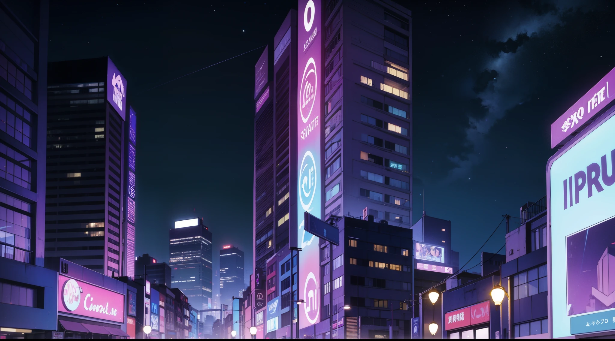 cidade, Lo-fi, Noite, azul e roxo, retro
