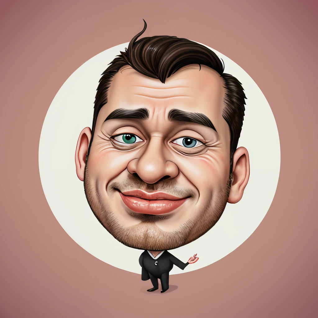 Caricature about a man with big head and exaggerated eyes