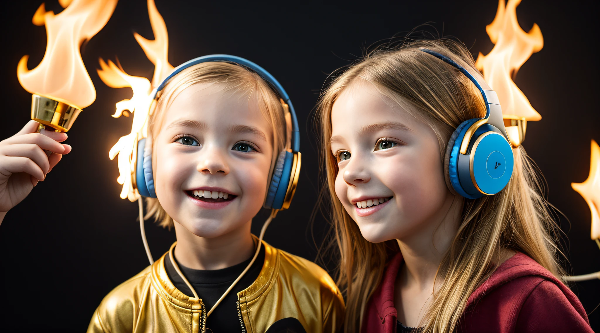 PAREDE DE OURO, blonde girl headphone with burning ring. Asas Negras,