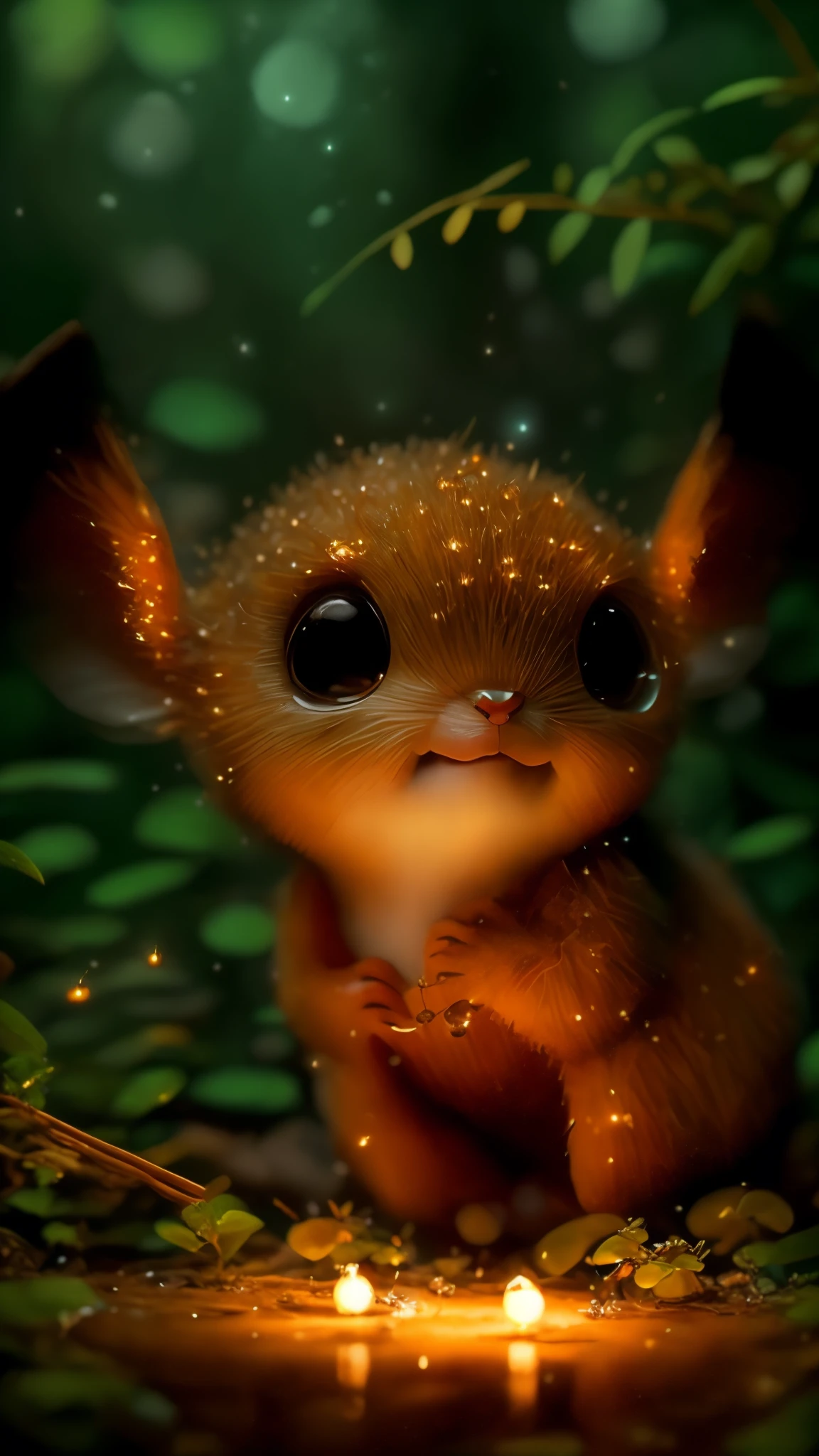 close-up depicting cute little fireflies illuminating a bush, detailed picture, cgsociety, detailed painting, artstation hd, high detail, cgsociety, photorealism, concept art, artstation hd, formal art, bokeh