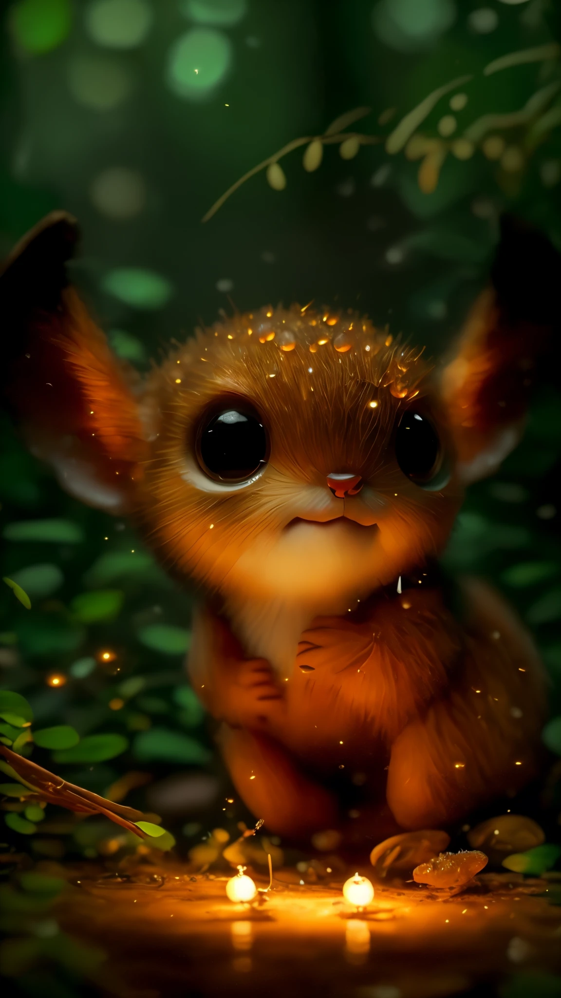 close-up depicting cute little fireflies illuminating a bush, detailed picture, cgsociety, detailed painting, artstation hd, high detail, cgsociety, photorealism, concept art, artstation hd, formal art, bokeh