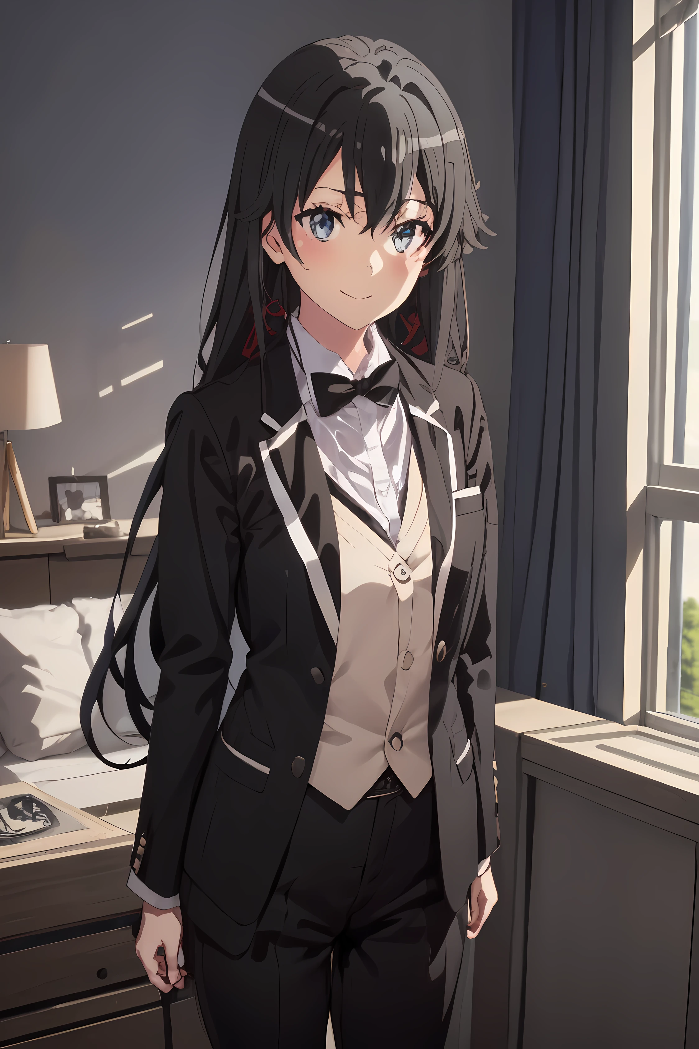 1girl, Illustration of a girl, Yukinoshita Yukino, The view is wearing a tuxedo coat, Standing, ((anime)) 8k Coolfull