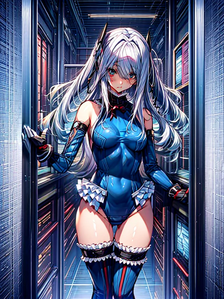 1girl in, ( (digital) ( ), medium breasts, (fril swimsuit, thighs thighs thighs thighs, Detached sleeves)) , Best Quality, marierose,、Hypnorola
Eyes in the sky、1girl in,Emotionless facial expressions,,(Futuristic and complex operating room interior:1.6)