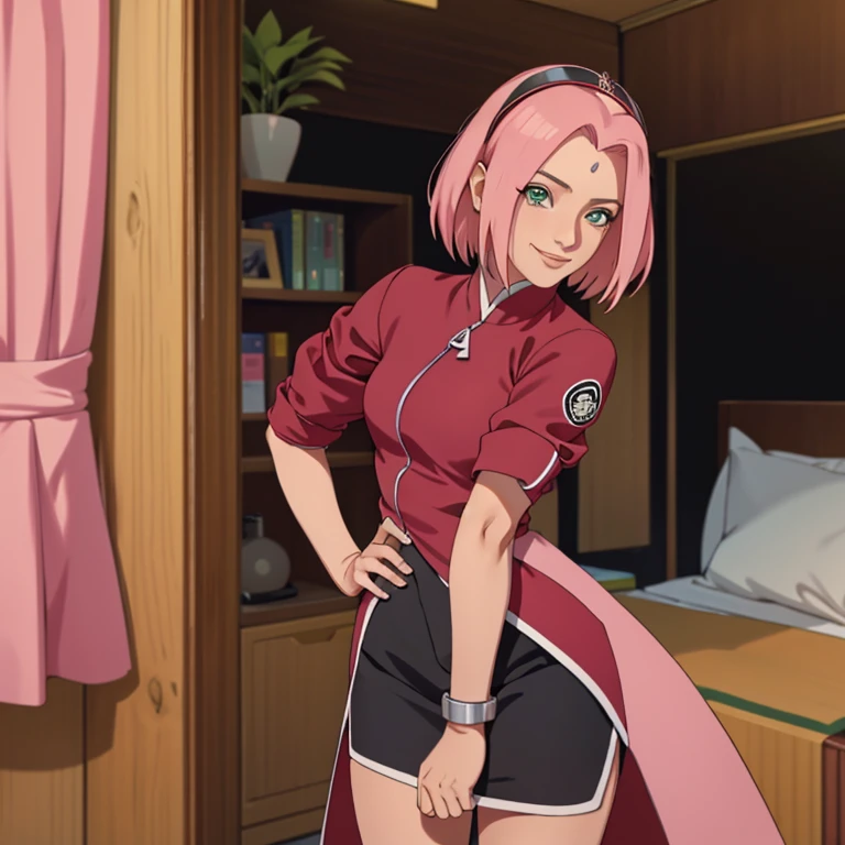 master part, Best quality at best, 1girl, sakura haruno, seios grandes,Traje fora do ombro,(clivagem),(closeup da parte superior do corpo),Criado sexy,is shy,sorriso,com cabelo rosa, long, whitish hair, (Globos oculares verdes:1.4), Forehead Protection, As cerejeiras,Flores de cerejeira voando,roupas brancas,jaleco hospitalar,Zipper half, mostrando seus peitos grandes, Olhando para o Viewer, Olhos bonitos, Sorriso sexy e sedutor, beleza sensual, only girl, seios perfeitos