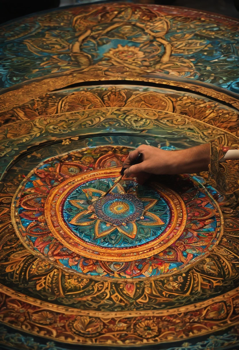 A photo of a colorful, intricate mandala drawing in progress,original,Man, male