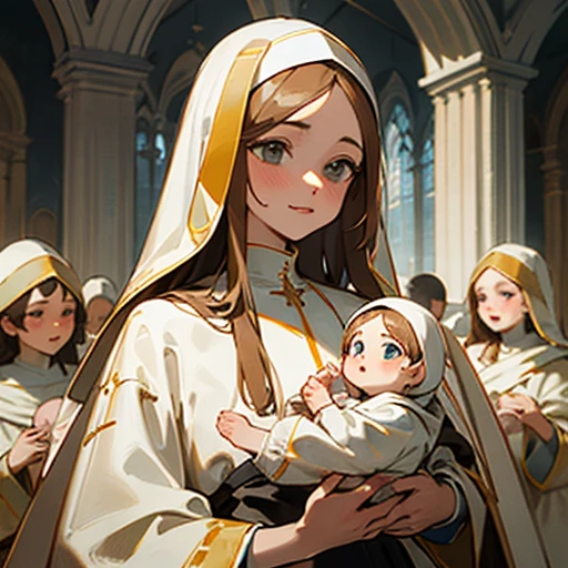 ((Best Quality)), ((Masterpiece)), (detailed), perfect faces, Virgin Mary holding baby Jesus, angels