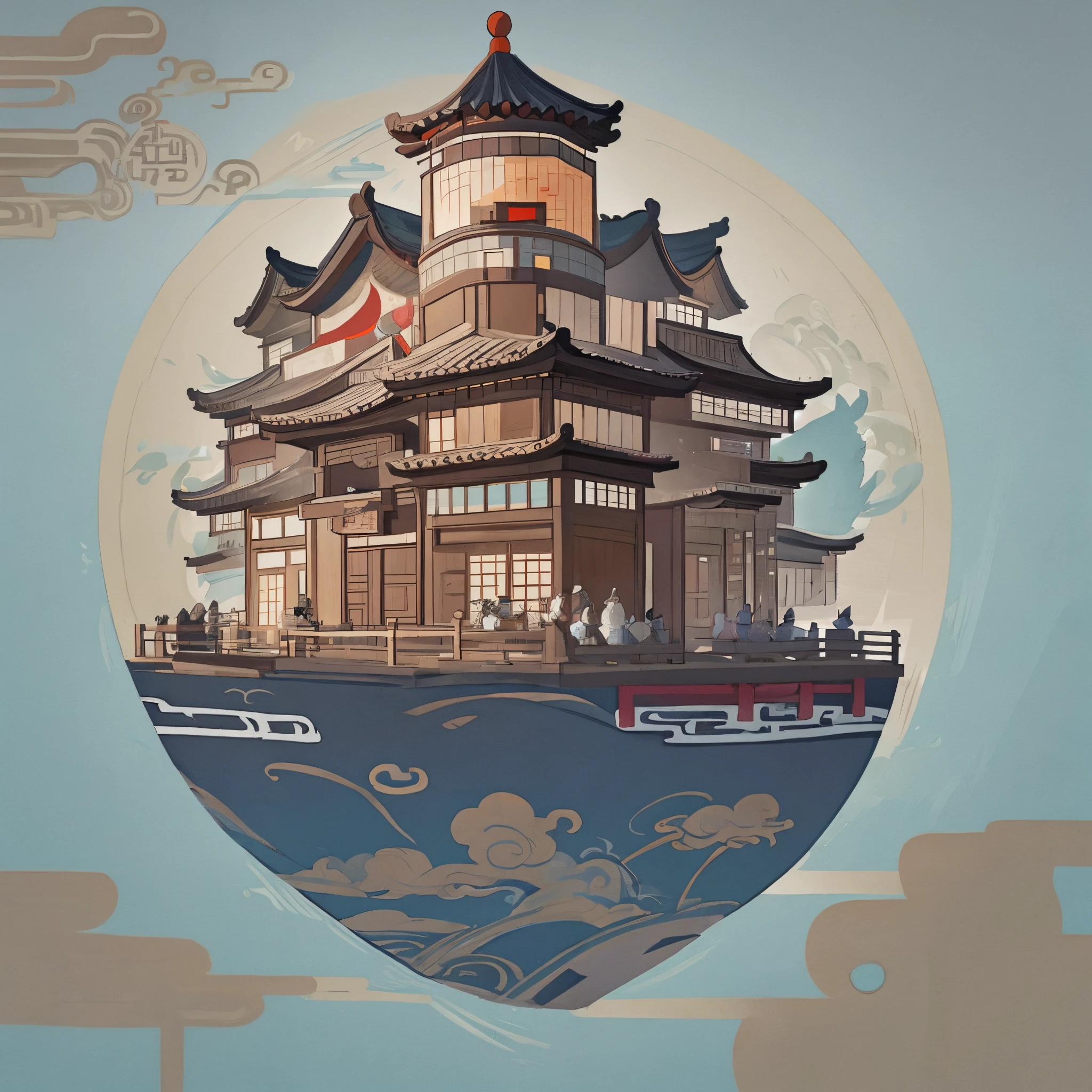 Tianjin traditional cultural intangible cultural heritage architecture modern characters flat illustration