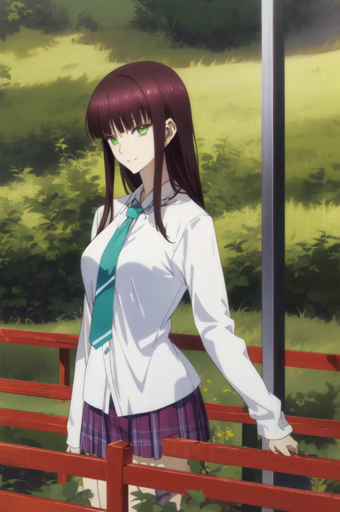 beautiful anime high school girl, anime moe art style, a hyperrealistic schoolgirl, Seductive Anime Girl, an anime girl, Realistic Schoolgirl, charming anime girls, a hyperrealistic schoolgirl, Anime Girl,8K UHD, hight resolution,Very detailed CG, High quality shadows, Detail Beautiful delicate face, Detail Beautiful delicate eyes,BREAK(Very detailed 8k wallpaper),(Highly detailed CG 8K wallpaper),Makima (chain saw man),Sukasaha (Fate/grand order),Shimohira Reihua ,Hi-Res,Very delicate and beautiful CG illustration,top-quality,Realistic skin feeling,Realistic fabric,Realistic texture,beautiful thigh,big breasts thin waist,(((masutepiece))), (((Best Quality))),8K,32K,masterpiece,beautiful alluring anime woman,ultra-definition,ultra-detailliert,hight resolution,a hyperrealistic schoolgirl,masuter piece, Best Quality, High quality, High Definition, high quality texture, high quality shadow, high detailing,finely detail,1girl in,High school students,Solo,Soio,Only one person,Alone,One Person,tall,AS-Adult,Mature atmosphere,Leg length,neat and long legs,8 Head Body,stature:171cm,Mature girls,Reddish-purple hair,Reddish-purple hair,Purple hair,cassis colored hair,silky and smooth hair,Colorful hair,Straight hair,Smile,Smiling happily,lively expression,Cute smile,Cool Beauty,Beautuful Women,Neat face, Beautiful realism,Seductive look,Bewitching look,serene expressions,beautiful hairl,She wears a necklace around her neck,Necklace,bead necklace,magatama accessories,A slight smil,Colorful eyes,green colored eyes,Jade-colored eyes,beautidful eyes,Bright eye,Delicat eyes,Eyes Like Gems,Jade Eyes,Hanging eyes,(Green eyes:1.5),Seductive face,((White collared shirt)),Button shirt,neck tie,Red tie,校服,High school students,School Sweater,Dark grey sweater,plaid skirts,plein air,I have a smartphone,After school,early evening,Shoulder back,takeout,a park,Walking,