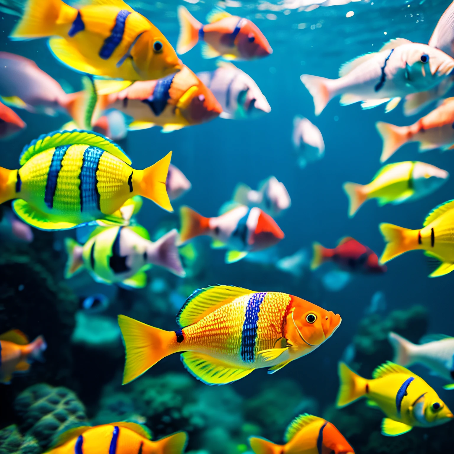 Colorful fish swimming happily、No human、No photo details
