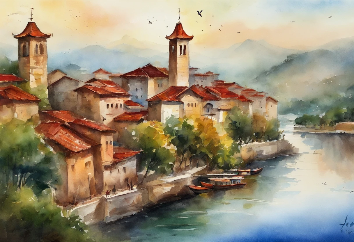 Cityscape with clock tower and water, guangjian, Baotou, China, Wanda, Faraway view, jia, unparalleled views, Okan , Tourist attractions, full view, to emphasize, Taiwan, Chinese big breasts, president, stunning quality, awesome inspiring award winning, peak experience ”, astounding, banners, shenzhen, Image of a