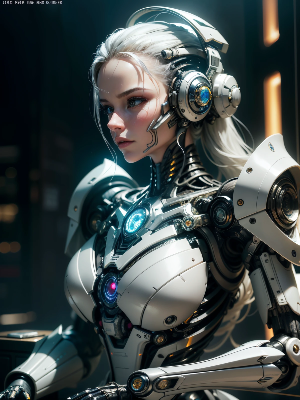 complex 3d render ultra detailed of a beautiful porcelain profile woman android face, cyborg, robotic parts, 150 mm, beautiful studio soft light, rim light, vibrant details, luxurious cyberpunk, lace, hyperrealistic, anatomical, facial muscles, cable electric wires, microchip, elegant, beautiful background, octane render, H. R. Giger style, 8k, best quality, masterpiece, illustration, an extremely delicate and beautiful, extremely detailed ,CG ,unity ,wallpaper, (realistic, photo-realistic:1.37),Amazing, finely detail, masterpiece,best quality,official art, extremely detailed CG unity 8k wallpaper, absurdres, incredibly absurdres, , robot, silver halmet, full body, sitting