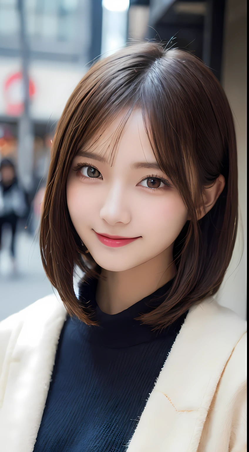 masutepiece, Best Quality, Illustration, Ultra-detailed, finely detail, hight resolution, 8K Wallpaper, Perfect dynamic composition, Beautiful detailed eyes,winter clothes ladies fashion,Very short hair,Small breasts natural color lip, Bold sexy poses,Smile,Harajuku、20 years girl、Cute、Sexy shot looking at camera