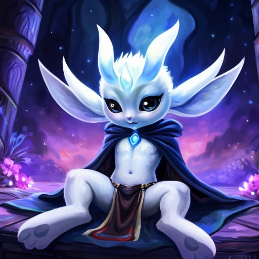 Extremely detailed CG unity 8k wallpaper, Masterpiece, Top Quality, Best Quality, Official Art, Beautiful and aesthetic, (all over body:1.1), detailed background, Beautiful lights and shadows, ambient light, Perfect Lighting, Ultra detailed, high resolution, commission for high res, [by Silverfox5213:(by Louis Wain, by Claude Monet, by Blanche Hoschedé Monet, by Carne Griffiths):0.45], anal sex ((ori \(series\)) white body, black eyes), (loincloth, cloak, flat chested, featureless crotch:1.2)
