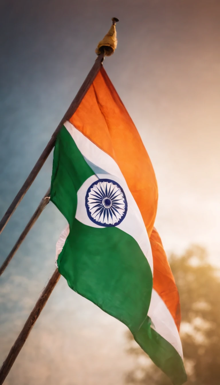 an indian flag floating ,natural birds background , sky ,4k uhd high definition