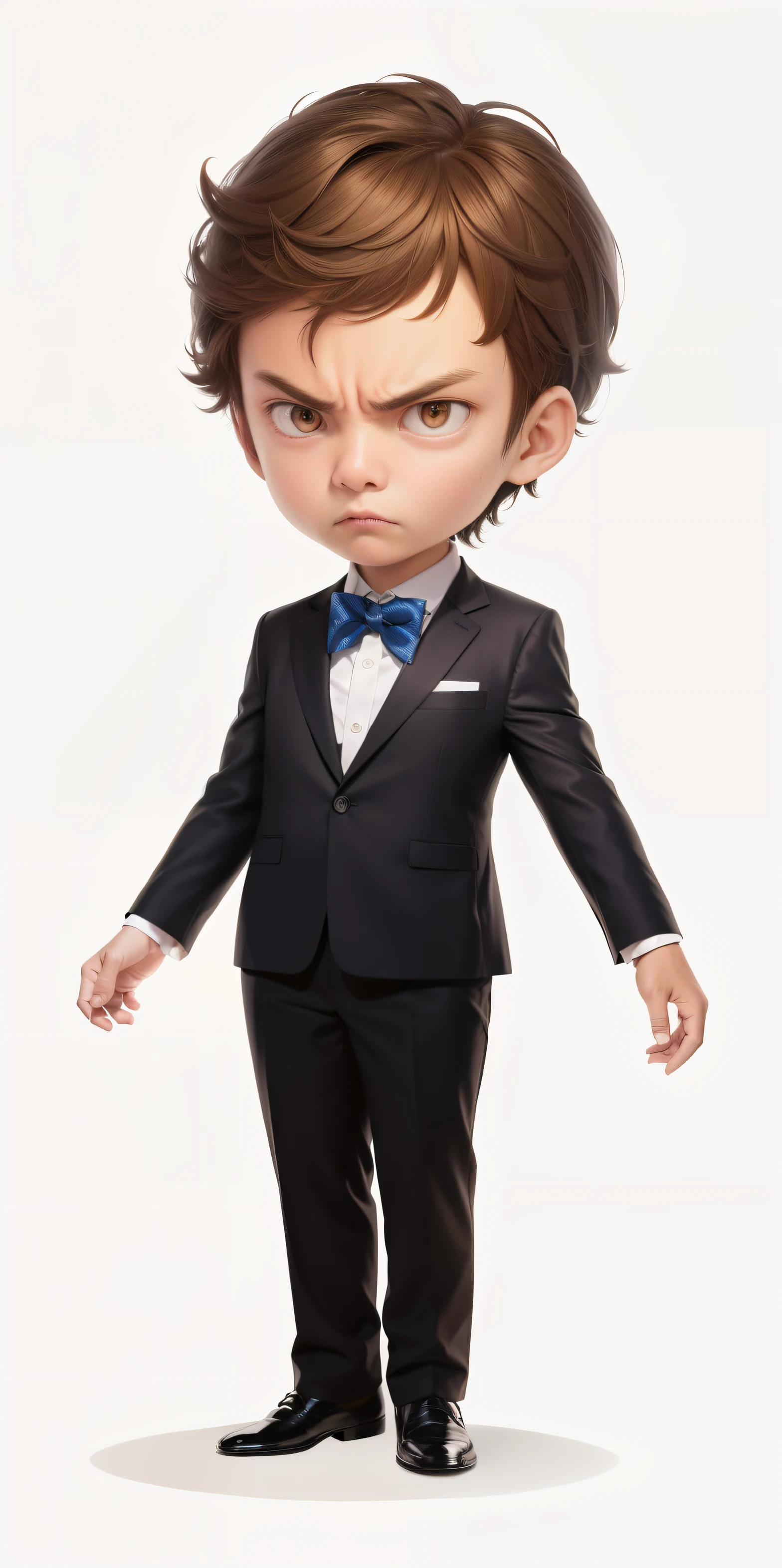 There is one wearing a suit、man wearing bow tie, angry look ,low-contrast, Frontlighting