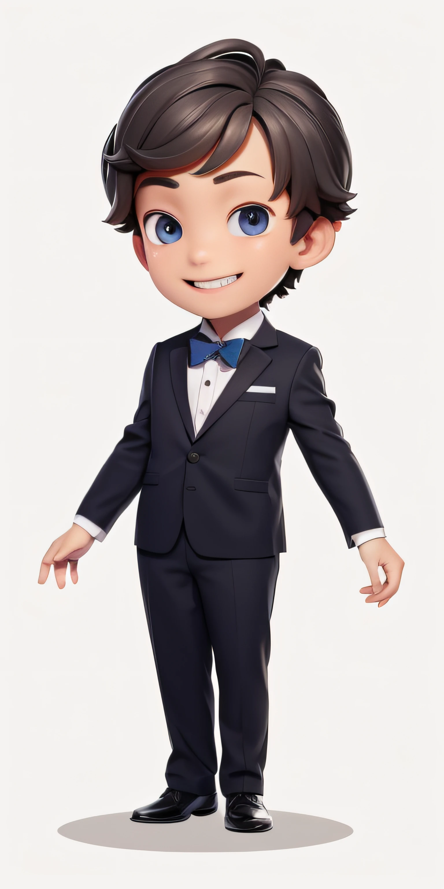 There is one wearing a suit、man wearing bow tie, Happy expression ,low-contrast, forward lighting