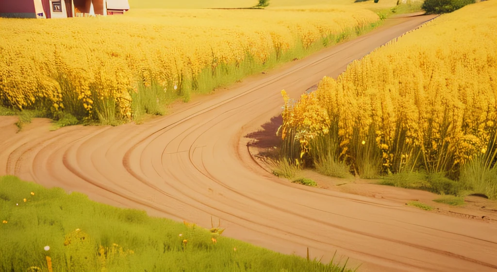 Pixar, 3d animation, 3d render, a farm in the countryside, afternoon daylight, A field of yellow wheat, A dirt road cuts through the field, a large tree. The barn has a white roof and a wooden door, high detail Grass, Artistic photography, profession photo shooting, artistic composition, professional Framing, sharp and high detail image, vivid colors, daylight, highly detailed, film grain, crystal clear, intricate, smooth, elegant, masterpiece, photorealistic, 4k, 8k, volumetric lighting, dramatic lighting, realistic, ultra realistic, centered, hyper detailed, HD