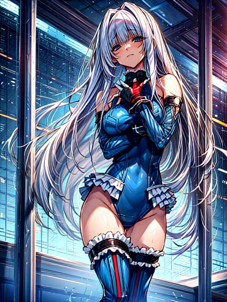 1girl in, ( (digital) ( ), medium breasts, (fril swimsuit, thighs thighs thighs thighs, Detached sleeves)) , Best Quality, marierose,、Hypnorola
Eyes in the sky、1girl in,Emotionless facial expressions,,(Inside the futuristic base:1.3)