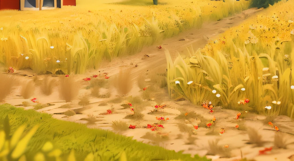 Pixar, 3d animation, 3d render, a farm in the countryside, afternoon daylight, A field of yellow wheat, A dirt road cuts through the field, a large tree. The barn has a white roof and a wooden door, high detail Grass, Artistic photography, profession photo shooting, artistic composition, professional Framing, sharp and high detail image, vivid colors, daylight, highly detailed, film grain, crystal clear, intricate, smooth, elegant, masterpiece, photorealistic, 4k, 8k, volumetric lighting, dramatic lighting, realistic, ultra realistic, centered, hyper detailed, HD