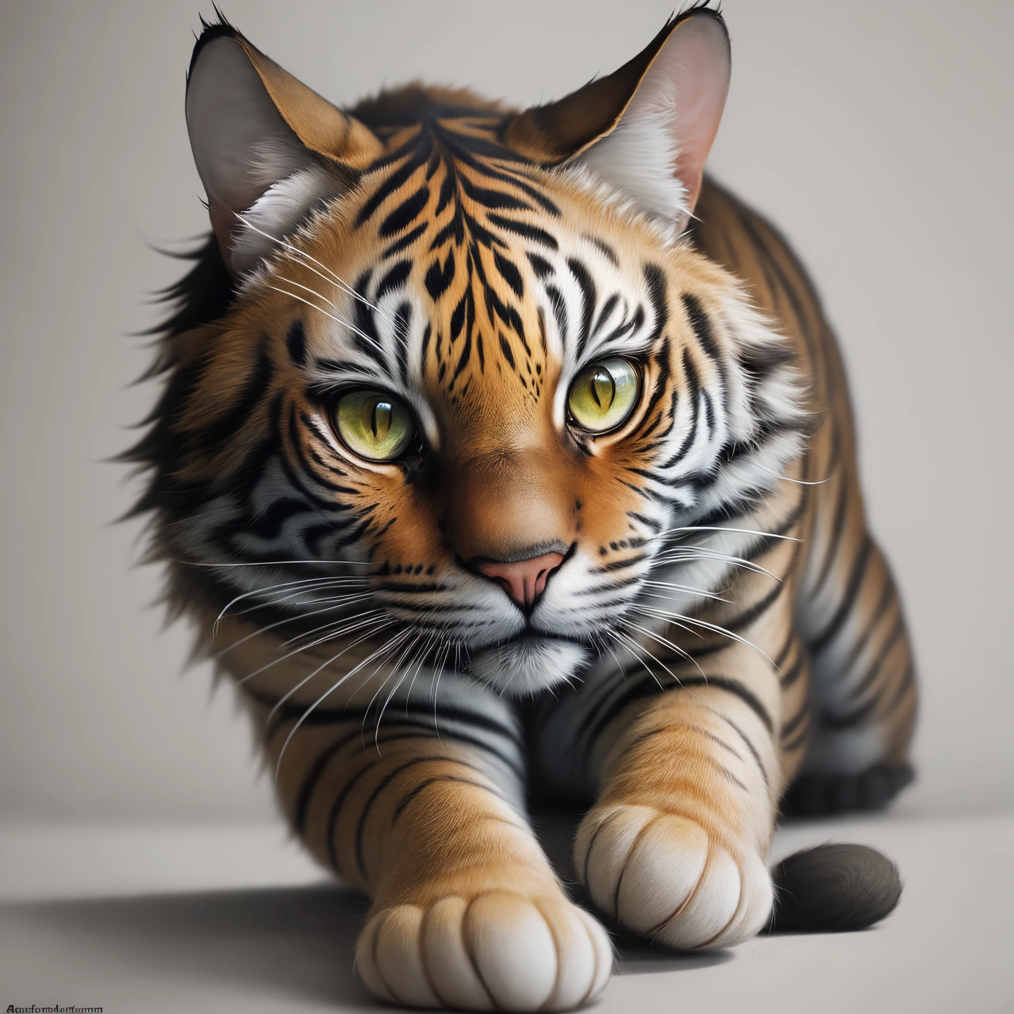 Gato com olhar feroz como um tigre em estilo aquarela preto e branco