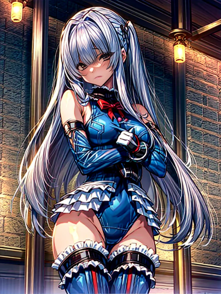 1girl in, ( (digital) ( ), medium breasts, (fril swimsuit, thighs thighs thighs thighs, Detached sleeves)) , Best Quality, marierose,、Hypnorola
Eyes in the sky、1girl in,Emotionless facial expressions,,(Inside the base:1.3)