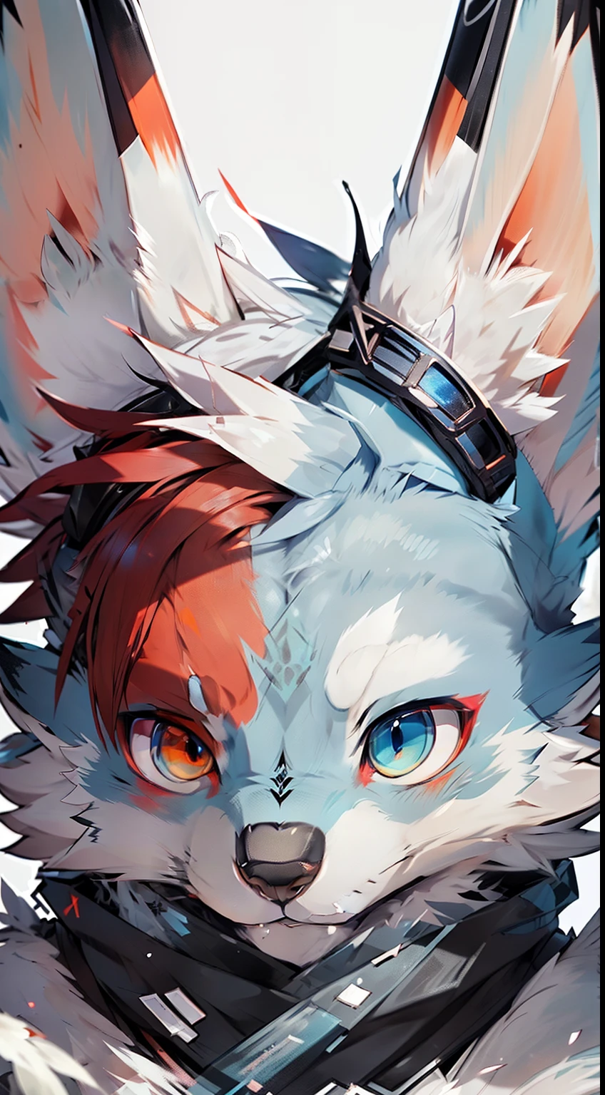 Furry, light blue wolf, eyes are red, The upper part of the body, blush, Parted lips, tornwing