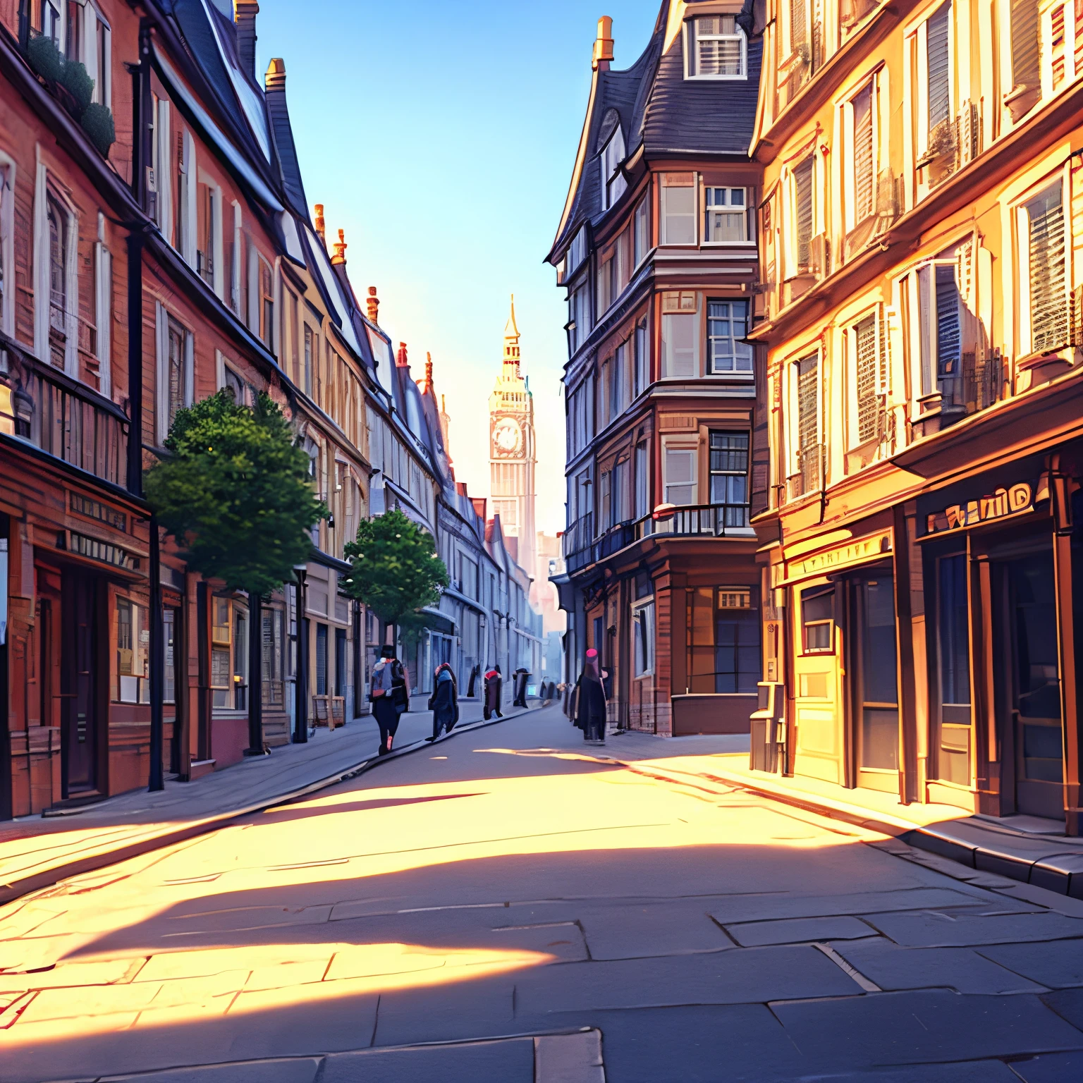 London streets in the morning, estilo europeu, British style, anime scenery, Setting for anime,