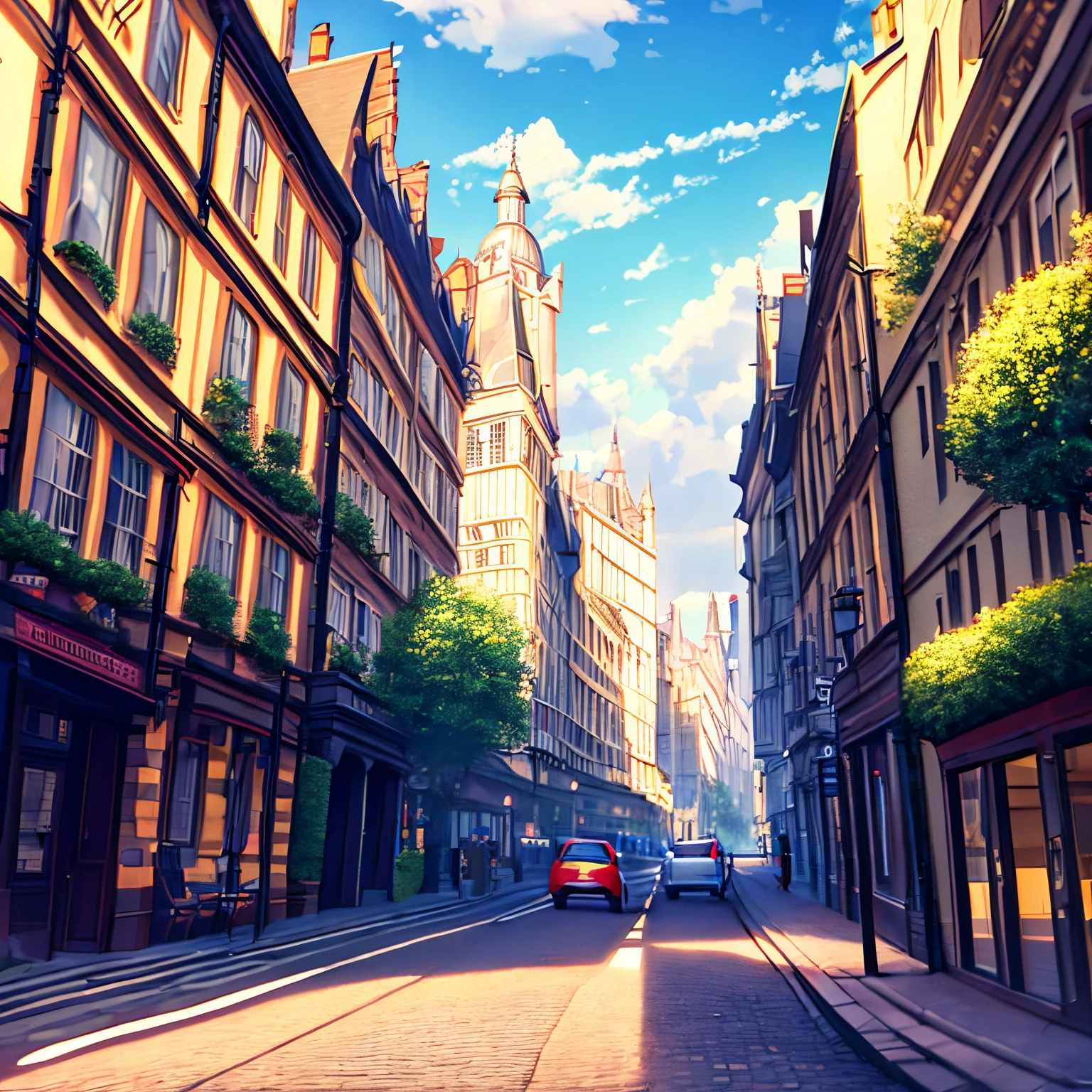 London streets in the morning, estilo europeu, British style, anime scenery, Setting for anime,