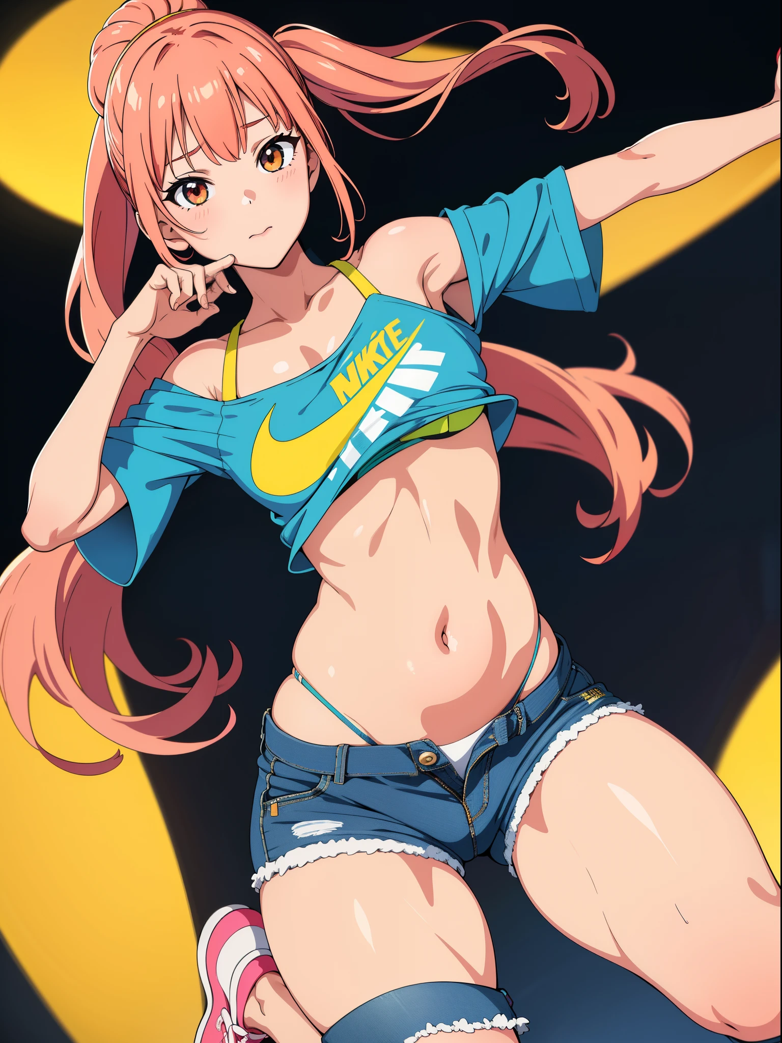 Uchimeimei, Very sensual, Clothes for girls with funk, Brazilian, Rio de janeiro, Dancing funk, scroll, big assa, thick leg, Wear extremely short denim shorts, wearing a mini shirt, There is leakage in the belly button, Nike sneakers, long whitr hair, Speakers at the back, full bodyesbian, Very realistic, Very sexy, 8K, 8K is extremely detailed), (Extremely Delicately Beautiful), (tmasterpiece), (Better quality: 1.0), (Ultra-high sharpness:1.0)