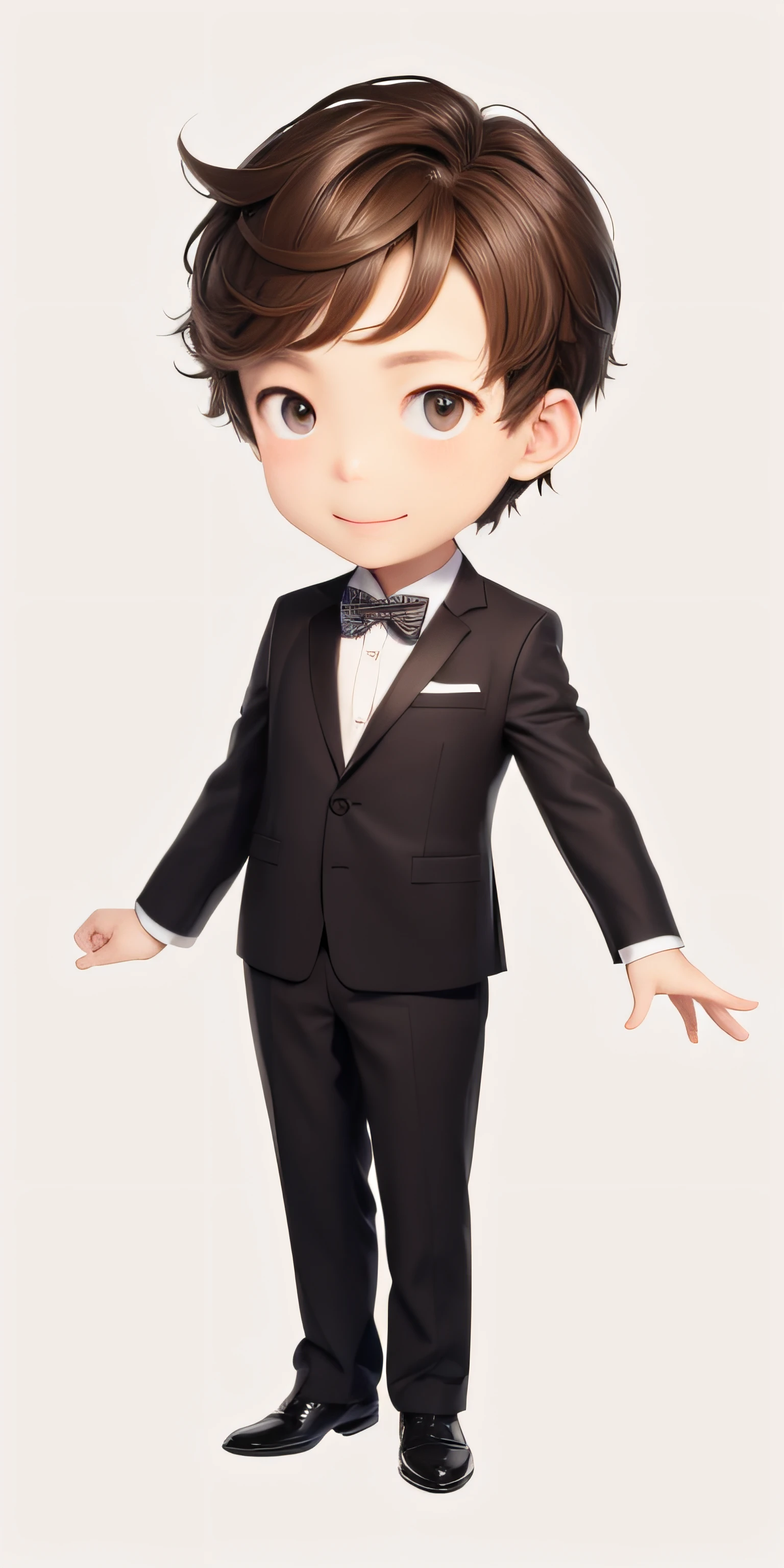 There is one wearing a suit、man wearing bow tie, Happy expression ,low-contrast, forward lighting
