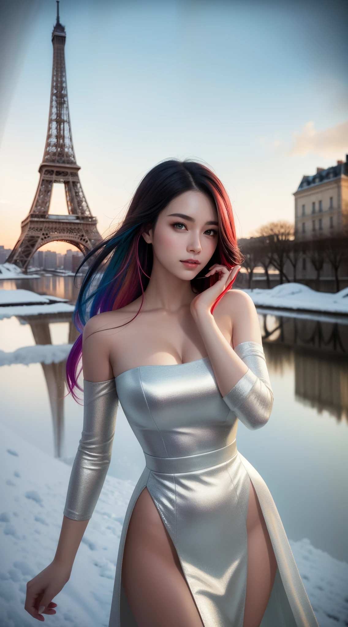 Mujer sexy con camisa blanca y bragas posando en una calle, 2 b, 2b, Render fotorrealista de Anime Girl, Cuerpo perfecto sombreado realista, Hermosa y seductora mujer de anime, Obras de arte al estilo de Guweiz, Cuerpo perfectamente sombreado, Ross Tran 8 K, Guweiz, Arte conceptual digital suave, Tendencias en CGVatstation, Cuerpo perfecto fotorrealista(best quality, masterpiece:1.4, beautiful and aesthetic), 8K, (HDR:1.4), high contrast, extremely detailed, hyper realistic, absurdres:1.2, Kodak portra 400, bokeh:1.2, lens flare, (vibrant color:1.4), (muted colors, dim colors, soothing tones:0), cinematic lighting, ambient lighting, sidelighting, Exquisite details and textures, cinematic shot, Warm tone, (Bright and intense:1.2), wide shot, ultra realistic illustration, anime style, Art by Clayton Crain and Brian Stelfreeze, In the snow-covered expanse before the Eiffel Tower in Paris, a German beauty, adorned in an oversized white knit, holds a single crimson rose, radiating warmth against the winter's embrace. Amidst the iconic backdrop, she stands as a picturesque blend of elegance and seasonal grace, a living tableau harmonizing with the romantic allure of the City of Light.,baifernbah,More Detail,wonder beauty ,Miss Grand International