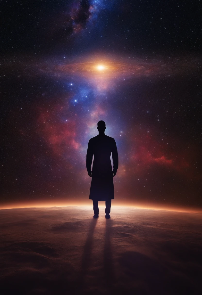 Mystical man in the middle of the universe Astral body, deep meditation, Etéric atmosphere, Aurico