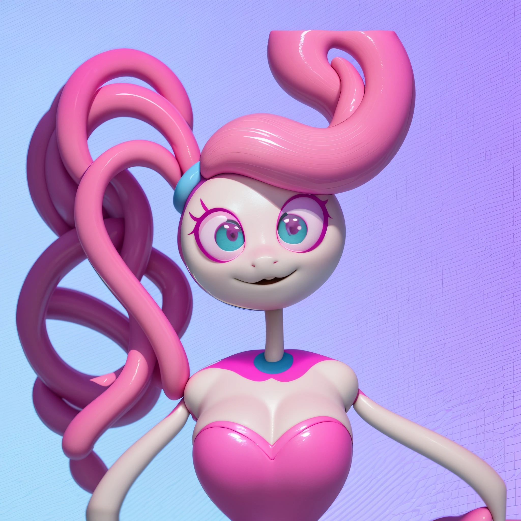 there is a pink cartoon character with a pink hair and a pink dress, pink iconic character, beautiful pink little alien girl, animation character, humanoid pink female squid girl, stylized as a 3d render, pink twintail hair and cyan eyes, stylized 3 d, 3 d render stylized, stylized character, close up character, 3d character