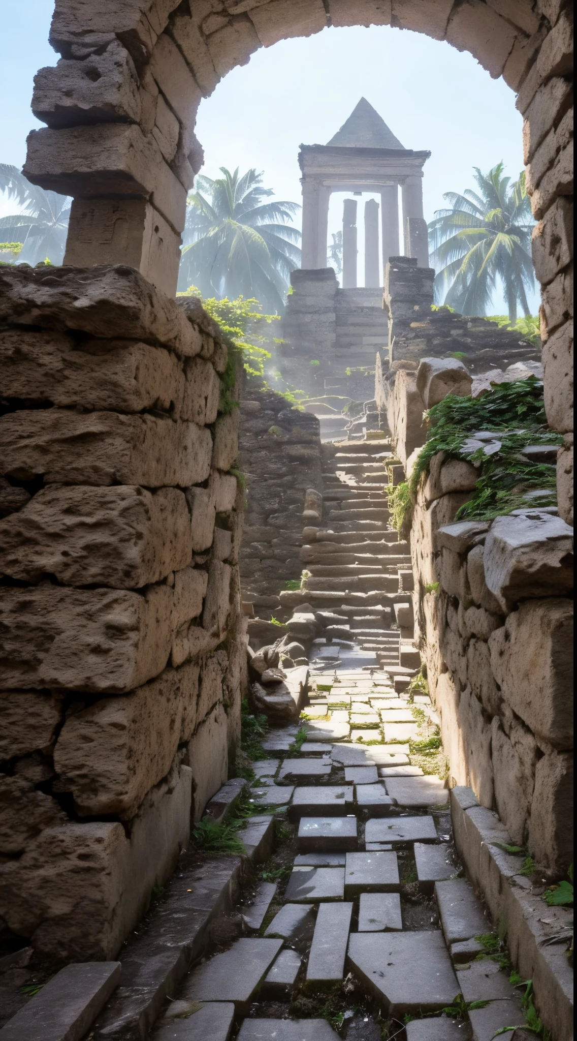 Cinematic exploration of an ancient Egyptian tribal settlement in ruins, with dappled sunlight filtering through the structures, showcasing the passage of time and the stories embedded in the stones, Realistic 4K cinematic scene, with dynamic camera angles